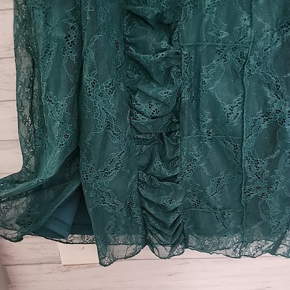 Urban Outfitters Estee Ruched Lace Mini Dress New NWT Turquoise Women's L Large - Picture 2 of 6